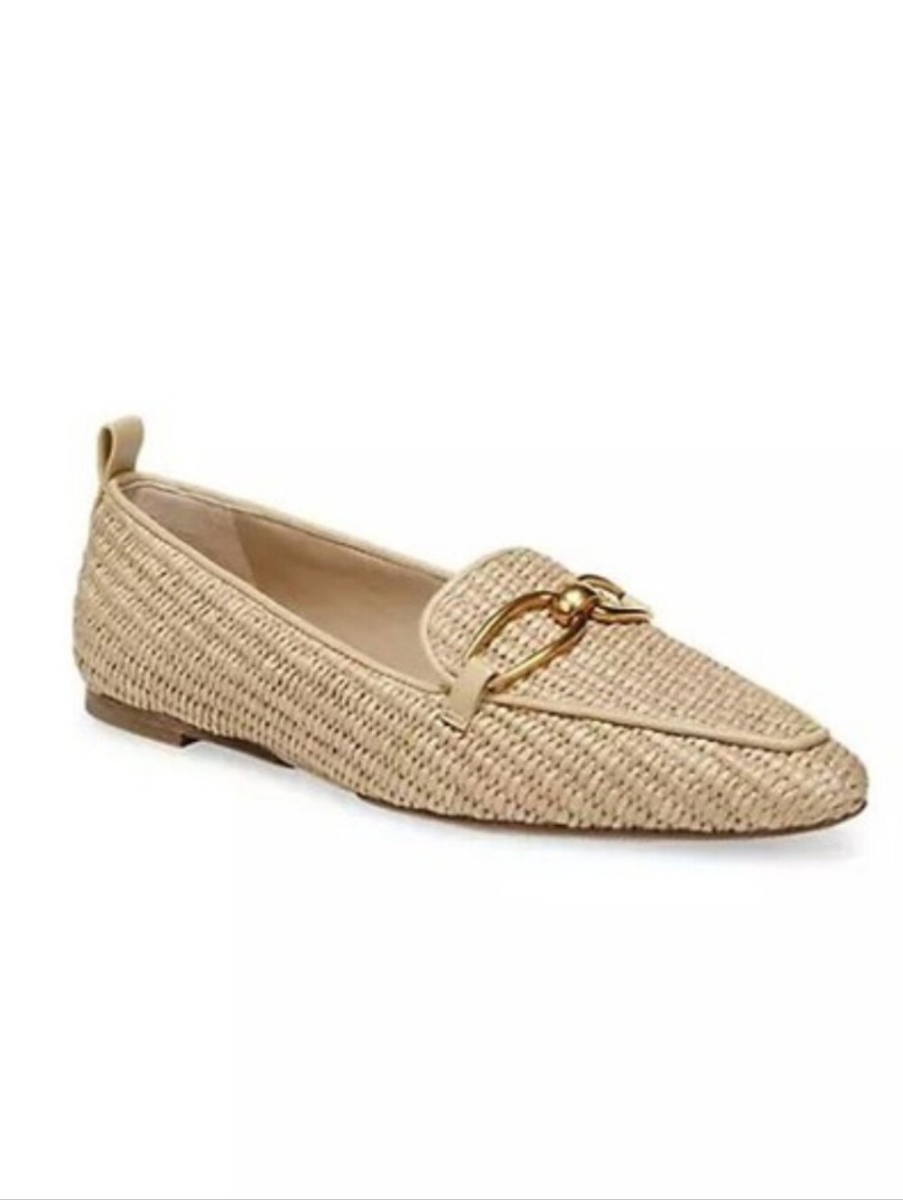 Veronica Beard Champlain Loafer Flats Cream Ecru Gold Buckle Shoes Woven 6.5 New